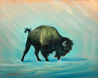 night oil painting bison
