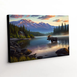 'The Rising Sun - Bull Moose Cabin Canvas Art Print