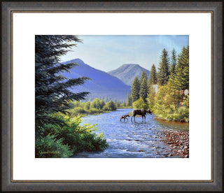 "Bluebird Days" - Framed Moose Landscape Art Print