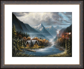 "Boulder River" - Framed Rustic Cabin Art Print