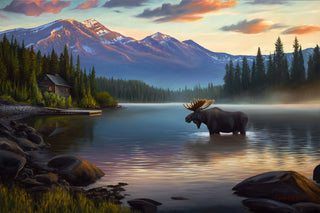 'The Rising Sun' - 24x36 Moose Cabin Landscape Painting