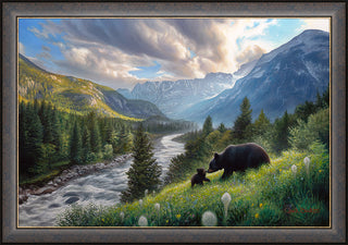 'Summer Bloom' - Framed Black Bear Wildlife Art