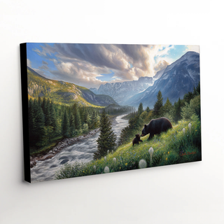 'Summer Bloom' - Black Bear Canvas Art Print