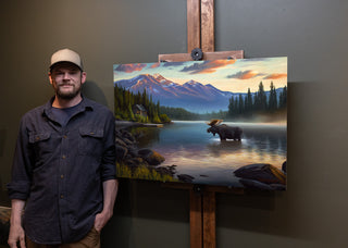 'The Rising Sun' - 24x36 Moose Cabin Landscape Painting