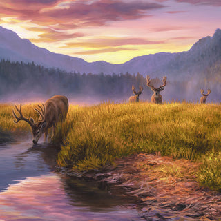 'Morning Routine' - 24x36 Mule Deer Landscape Oil Painting