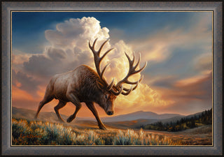 'The Challenger' - Framed Bull Elk Wildlife Art