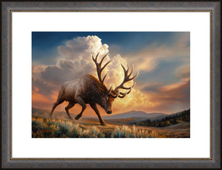 'The Challenger' - Framed Bull Elk Wildlife Art