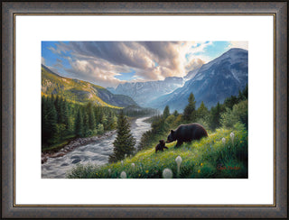 'Summer Bloom' - Framed Black Bear Wildlife Art