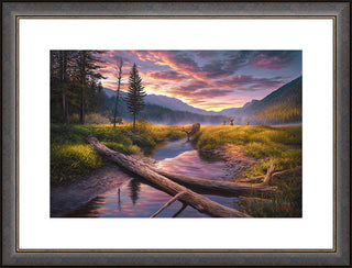 'Morning Routine' - Mule Deer Landscape Framed Art Print