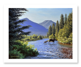 wildlife landscape art print, moose