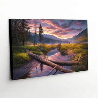 'Morning Routine' - Mule Deer Landscape Canvas Art Print