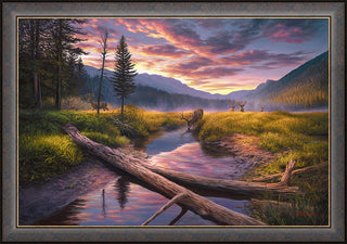 'Morning Routine' - Mule Deer Landscape Framed Art Print