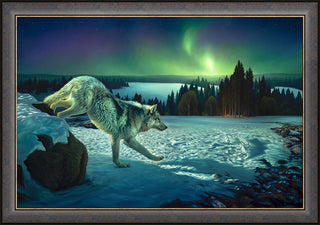 Framed wolf painting wildlife print