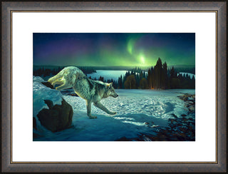 Framed wildlife art wolf painting