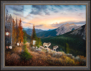 "The Edge" - Framed Landscape Art Print, Wolf Pair