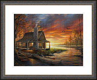 "The Perfect Spot" - Framed Rustic Lake Cabin Art Print