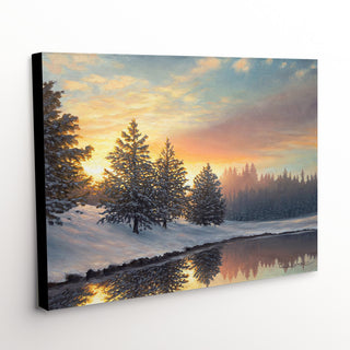 'One Quiet Morning' Canvas Art Print - winter sunrise reflection in pond